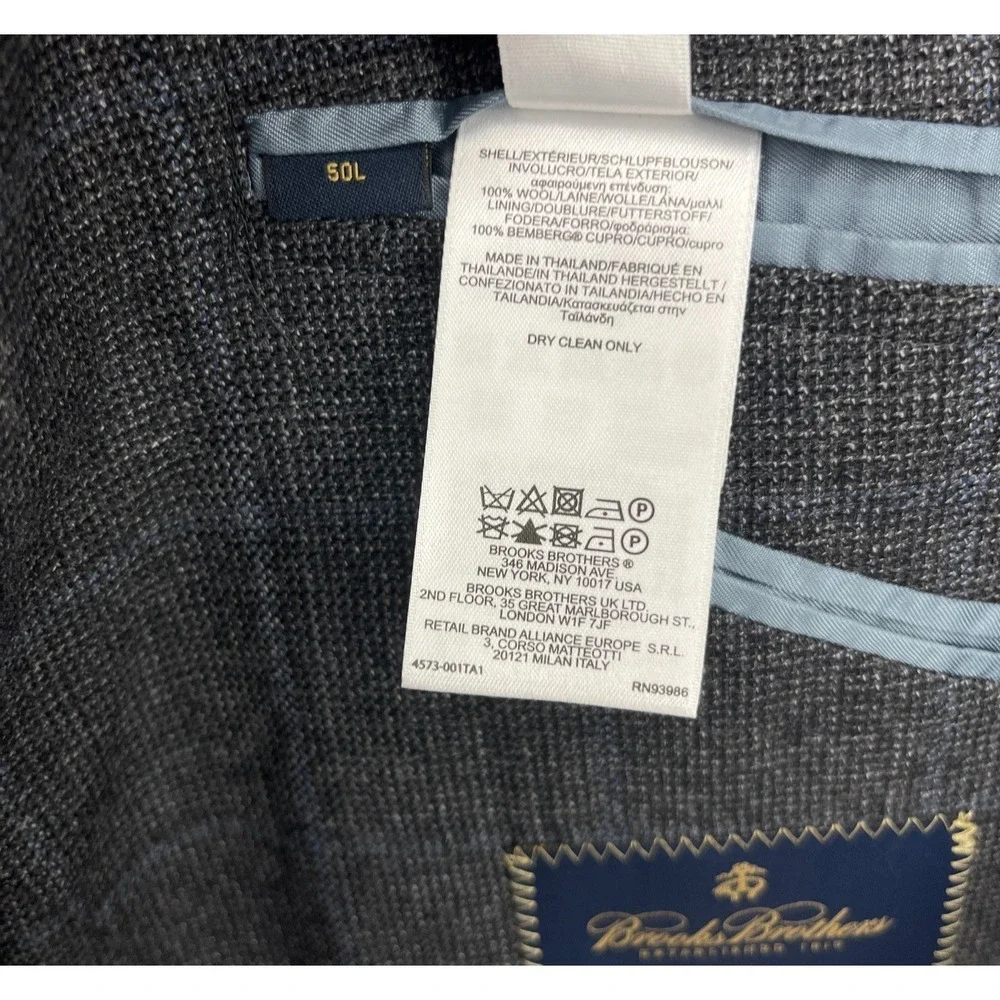 Brooks Brothers 1818 Fitzgerald Blazer 50L Gray Blue Windowpane Wool Sport Coat